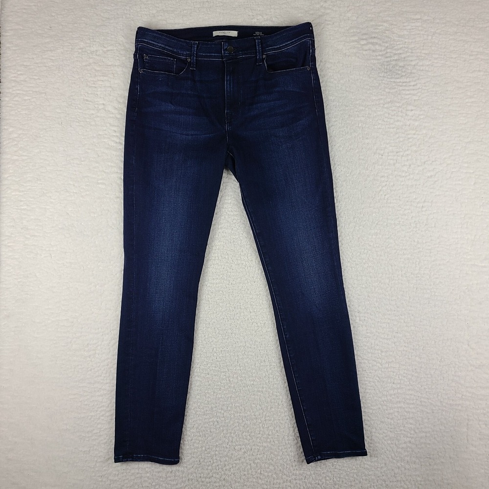 Fidelity Denim Jeans Womens 32‎ Sola Mid Rise Ankle Skinny Luxe Dark Wash Blue